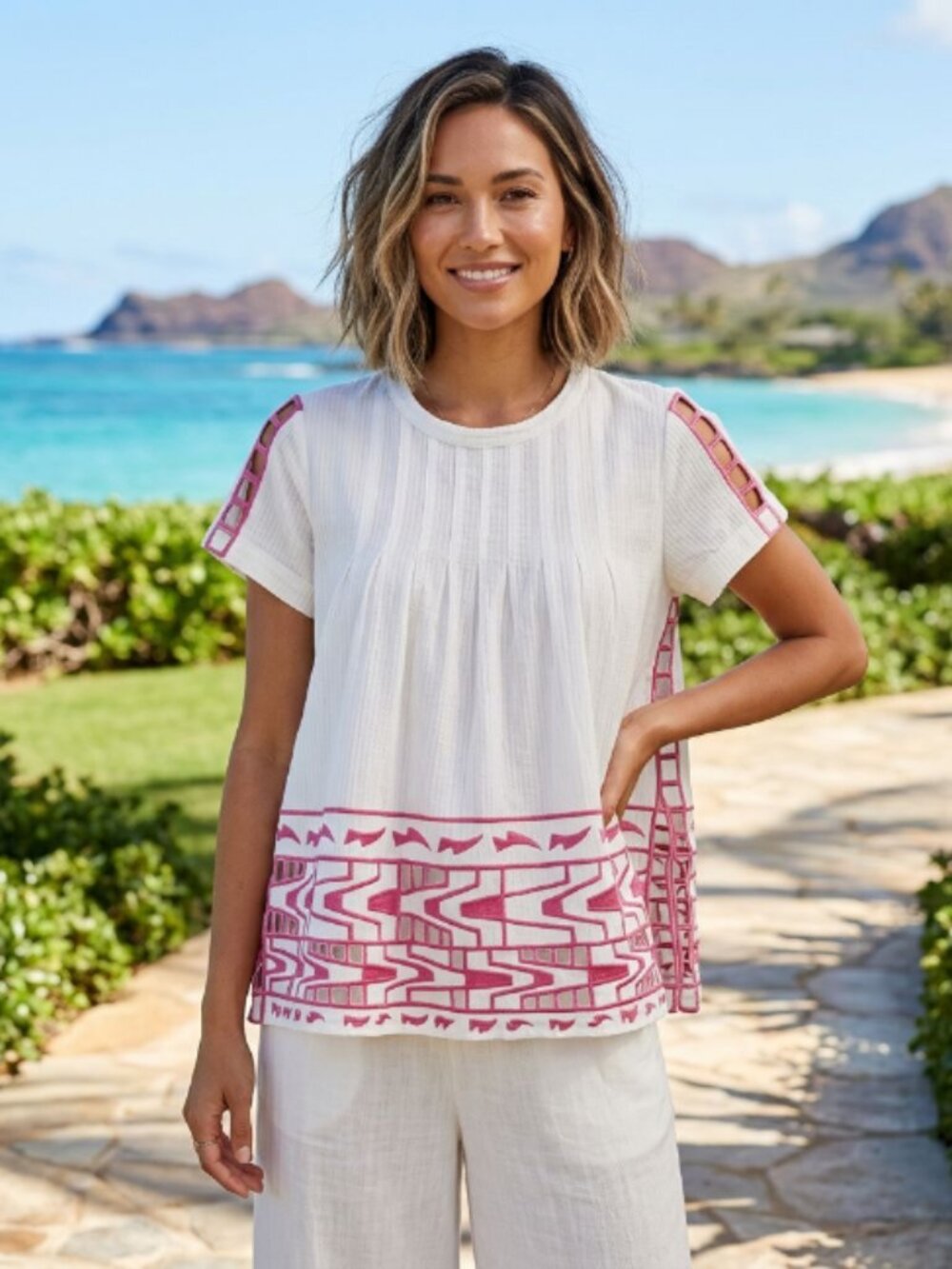 SEA New York cut out embroidered boxy top